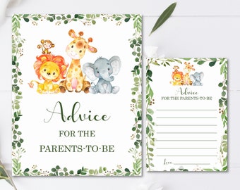 Safari Baby Shower Advice Card, Advice for Parents Card, Jungle Animals Wild One Baby Shower Printable 0128
