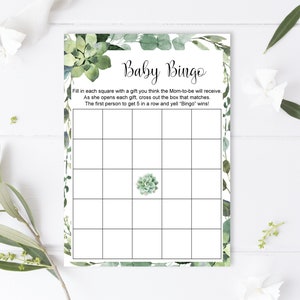Babyparty Bingo Karten Greenery Sukkulenten Babyparty Spiel Grün Eukalyptus Leere Bingo Vorlage Druckbare NICHT bearbeitbare C91