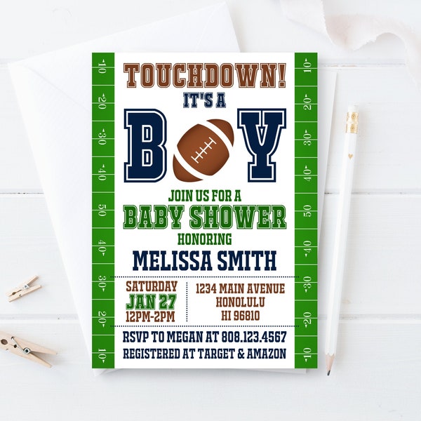 Football Baby Shower Invitation Sports Baby Shower Invitation Boy Baby Sprinkle Invitation Customize Printable Invite Digital File C65