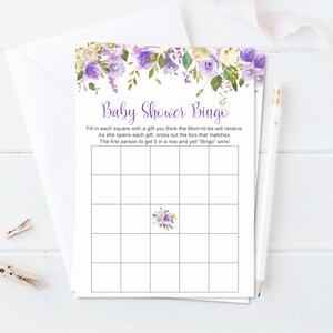 Purple Baby Shower Bingo Cards Printable Purple Baby Shower Game Blank Bingo Template Bingo Printable NOT Editable C67