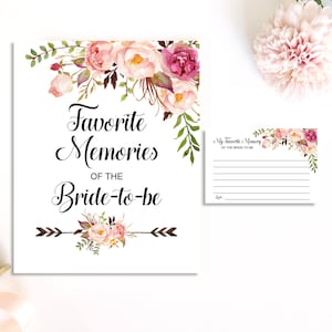 Lieblingserinnerung mit Braut Pink Floral Boho Brautdusche Teilen Sie Ihre Memory Card Meine Lieblingserinnerung an die Braut NICHT bearbeitbar B54