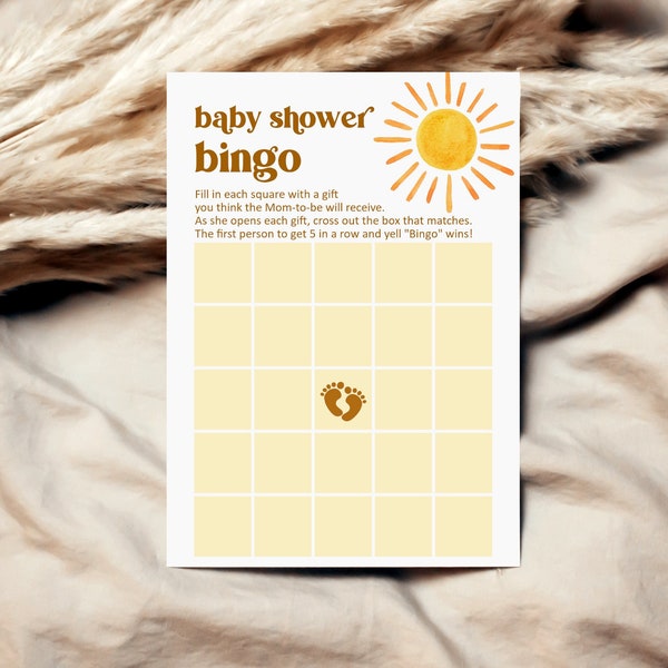 Sun Baby Shower Bingo Game Here Comes The Son Retro You are My Sunshine Blank Bingo Cards Boho Baby Shower Game Printable NOT Editable 0118