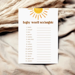 Sun Baby Shower Baby Word Scramble Game Here Comes The Son Retro Boho You are My Sunshine Baby Shower Game Printable NOT Editable 0118 画像 1