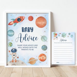 Schede di consigli per baby shower nello spazio Consigli per i futuri genitori Baby shower nella galassia Baby shower con astronauta nello spazio esterno Stampabile NON modificabile C13