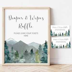 Windel und Feuchttücher Raffle Tickets und Schild Berge Baby Shower Abenteuer Baby Shower Spiel Druckbar NICHT bearbeitbar C90