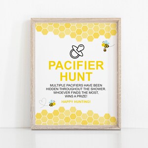 Pacifier Hunt Sign Bumble Bee Baby Shower Game Printable Find The Pacifier Game Gender Neutral Mommy to Bee Baby Shower NOT Editable C61