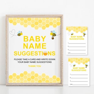 Suggesties voor babynamen Hommelspel babyshower Mommy to Bee Babyshower Suggestiekaart babynamen Honingbij NIET bewerkbaar C61