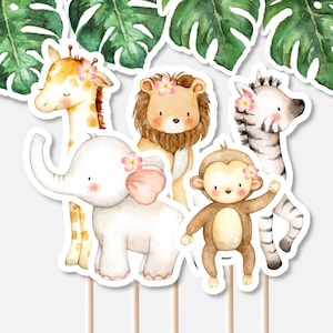 Printable Safari Girl Animal Cutouts – Use as Centerpieces or Cake Toppers for Birthday & Baby Shower Decor NOT Editable 0127