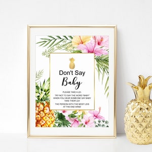 Don't Say Baby Game Lei Game Tropical Baby Shower Game Printable Tropical Floral Hawaiian Luau Pineapple NOT Editable C74