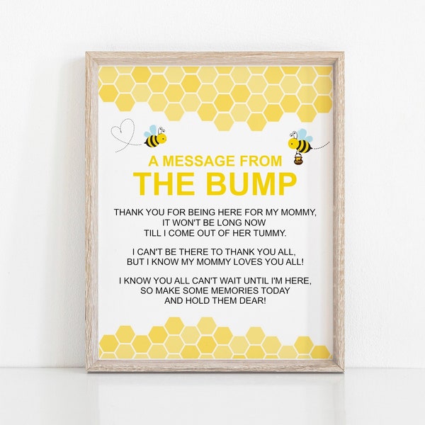 Message From The Bump Sign Bumble Bee Baby Shower Sign Mommy to Bee Baby Shower Sweet As Bee Printable NOT Editable C61