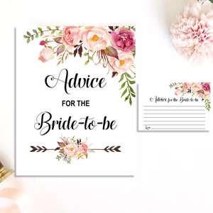 Brautdusche Rat Karten Boho Pink Floral Ratschläge für das Brautschild & Karten Printable NICHT bearbeitbar B54