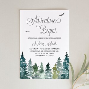 Adventure Begins Bridal Shower Invitation Woodland Trees Rustic Bridal Shower Wedding Shower Invite Printable B96