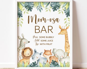 Safari Baby Shower Momosa Bar Sign Jungle Animals Printable 0129