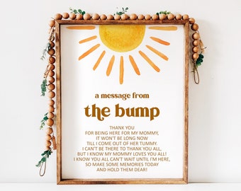 Sun Baby Shower Message From The Bump Sign Here Comes The Sun You are My Sonshine Boho Baby Shower Sign Printable NOT Editable 0118