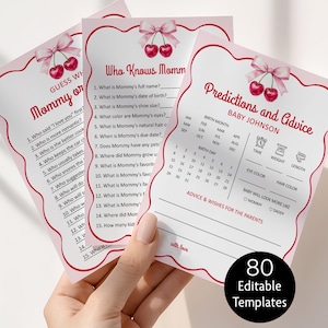 Editable Cherry Baby Shower Games Bundle, Coquette Cherry On Top Baby Shower Game Pack Printable, Corjl 0144