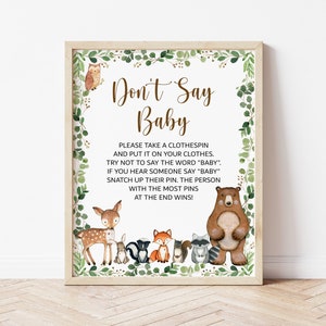 Don't Say Baby Game Woodland Baby Shower Game Greenery Woodland Animals Baby Shower Dont Say Baby Game Sign Printable NOT Editable 0120