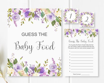 Guess the Baby Food Game Name That Baby Food Game Purple Baby Shower Game Printable NOT Editable C67