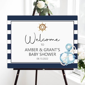 Custom Nautical Welcome Sign Nautical Baby Shower Anchor Baby Shower Decorations Personalized Welcome Sign Printable Sign C97