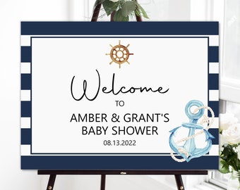 Nautical Welcome Sign Nautical Baby Shower Anchor Baby Shower Decorations Personalized Welcome Sign Printable Sign C97