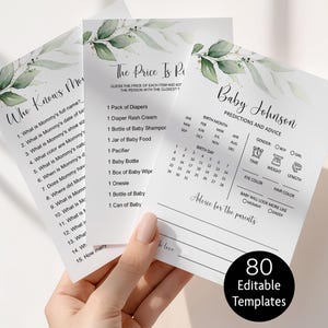 Editable Sage Green Baby Shower Games Bundle – Minimalist Greenery Game Template Printable Corjl 0133