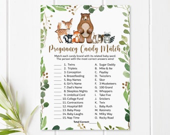 Pregnancy Candy Match Game Woodland Baby Shower Game Greenery Woodland Animals Baby Shower Game Printable NOT Editable 0120