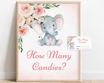 Elephant How Many Candies Game Pink Elephant Baby Shower Girl Little Peanut Baby Shower Game Printable NOT Editable 0121