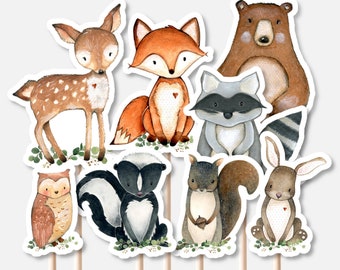 STAMPABILE Animali del bosco centrotavola Ritagli di bosco Bosco Cake Topper Baby Shower Compleanno Decorazioni NON modificabili 0120