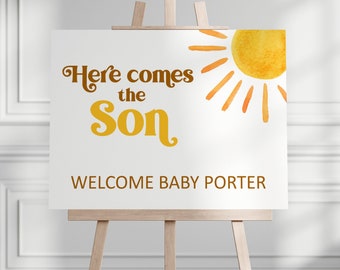 Editable Here Comes The Son Baby Shower Welcome Sign Sun Baby Shower Decor Boho Sunshine Baby Shower Sign Yard Sign Printable Corjl 0118