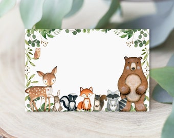 Woodland Editable Place Cards Food Labels Tent Cards Woodland Baby Shower Greenery Woodland Animals Printable Corjl 0120