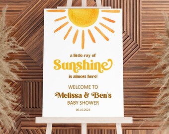 Editable Sunshine Baby Shower Welcome Sign A Little Ray Of Sunshine Welcome Sign Boho Sun Baby Shower Sign Printable Corjl 0118