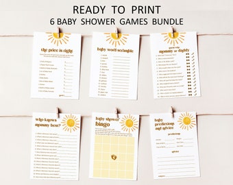 Sun Baby Shower Games Bundle Here Comes The Son Boho Retro You Are My Sunshine Baby Shower Games Printable NOT Editable 0118