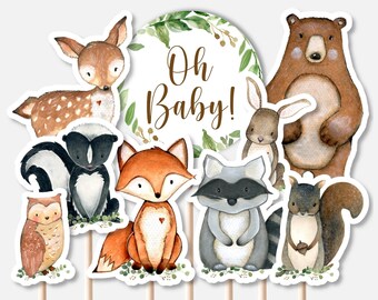 PRINTABLE Woodland Animals Centerpieces Woodland Baby Shower Oh Baby Woodland Cutouts Diaper Cake Decor Cake Toppers NOT Editable 0120