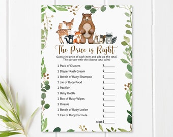 Woodland The Price Is Right Baby Shower Game Woodland Baby Shower Game Greenery Woodland Animals Forest Animal Printable NOT Editable 0120