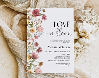 Editable Love In Bloom Wildflower Bridal Shower Invitation Floral Bridal Shower Invite Printable Template Corjl 0123