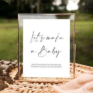 Juego de plastilina para baby shower editable Let's Make A Baby, letrero minimalista moderno para baby shower, imprimible Corjl 0122