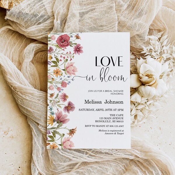 Editable Love In Bloom Wildflower Bridal Shower Invitation Floral Bridal Shower Invite Printable Template Corjl 0123