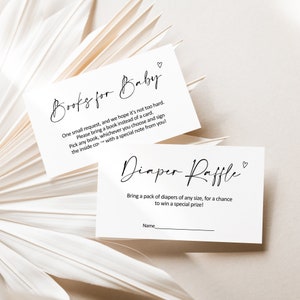 Plantilla de tarjeta de inserción de boleto de rifa de pañales editable y libros para bebé Juego de baby shower moderno minimalista Descarga imprimible Corjl 0122