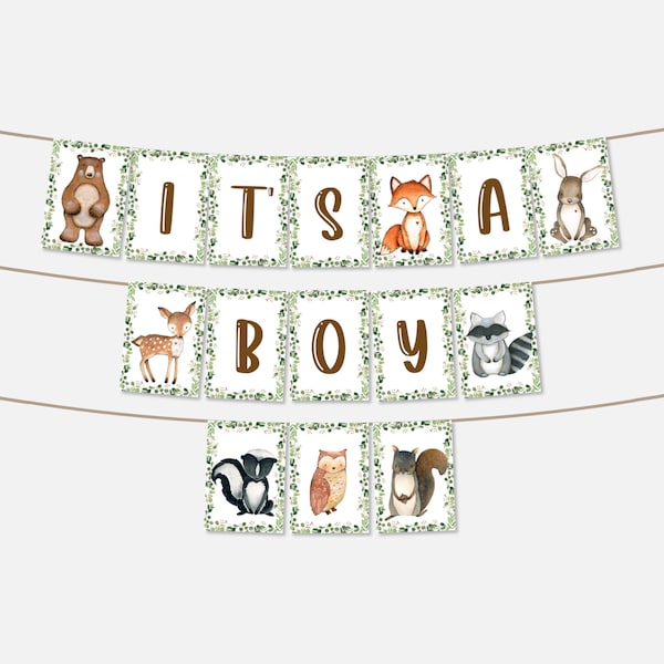 PRINTABLE Woodland Baby Shower Banner It's A Boy Banner Woodland Animals Banner Forest Animals Baby Shower Decor NOT Editable 0120