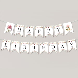 Editable Happy Birthday Banner Wildflower Birthday Banner Girl Birthday Party Decor Printable Corjl 0123