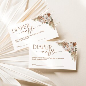 Billets de tombola de couches, jeu de baby shower floral bohème, neutre entre les sexes, baby shower d'herbe de pampa, imprimable, non modifiable 0142