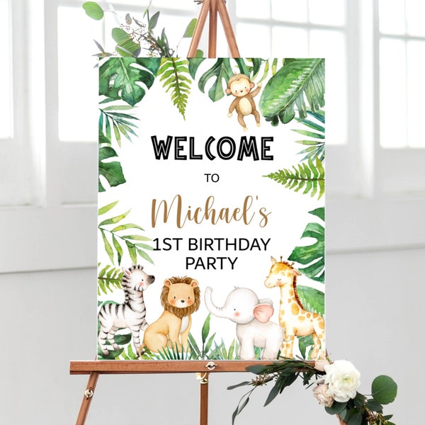 CUSTOM Safari Welcome Sign Jungle Welcome Sign Safari Animals Birthday Welcome Sign Wild One Party Decorations Printable Sign A95 C94