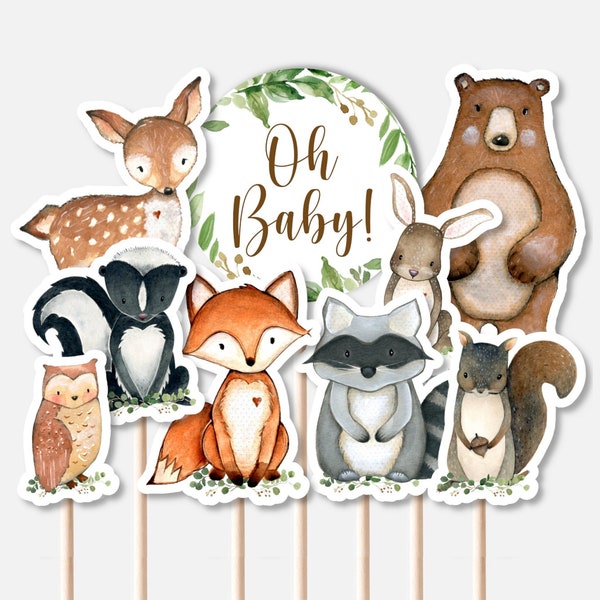 PRINTABLE Woodland Animal Cutouts Baby Shower Centerpiece Cake Toppers Diaper Cake Decor NOT Editable 0120