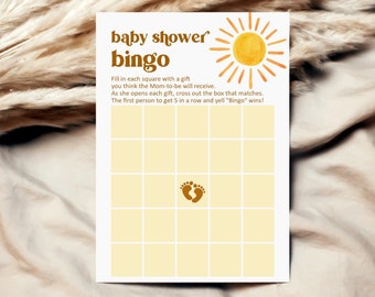 Sun Baby Shower Bingo Game Here Comes The Son Retro You are My Sunshine Blank Bingo Cards Boho Baby Shower Game Printable NOT Editable 0118