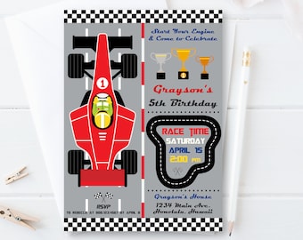 Race Car Birthday Invitation Racing Formula 1 Boy Birthday F1 Party Invite Go Kart Vintage Car Digital Printable