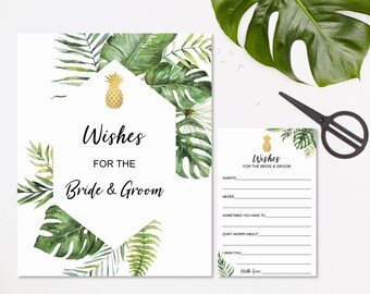 Wishes Cards For Bride and Groom Cards Tropical Hawaiian Luau Bridal Shower Couples Shower Wishes Cards Printable NOT Editable B82