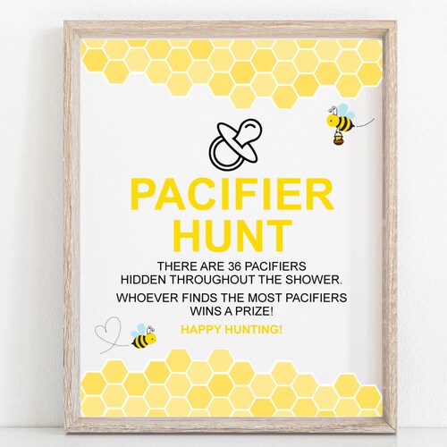 Pacifier Hunt Sign Bumble Bee Baby Shower Game Printable Find | Etsy