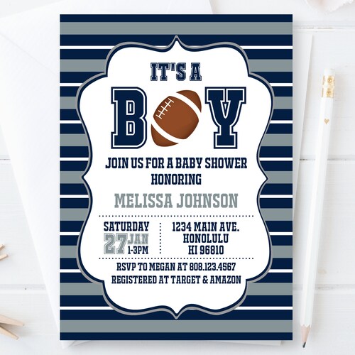 Football Baby Shower Invitation NFL Baby Shower Invitation Boy Etsy
