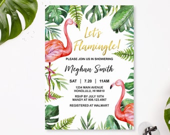 Let's Flamingle Tropical Baby Shower Invitation Pink Flamingo Summer Baby Shower Invite Personalized  Printable Invitation C85