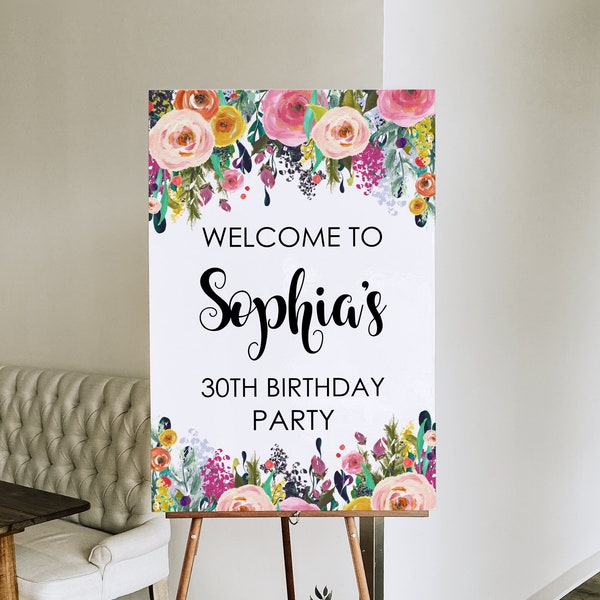 CUSTOM Colorful Floral Birthday Welcome Sign Welcome Poster Any Age Women Birthday Party Decor Printable Sign Digital File A15 R2