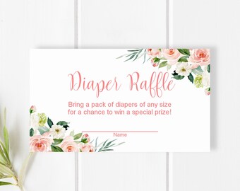 Diaper Raffle Cards Pink Blush Baby Shower Game Diaper Raffle Tickets Printable NOT Editable C80